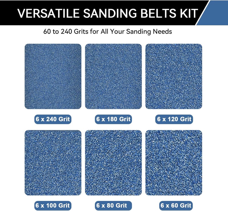 Aolabela 3/8x13 Inch Sanding Belts 36 Pcs 6 Grits Sizes (6 Each of 60/80/100/120/180/240 Grits) Heavy Duty Belt Sander Zirconia Belt Sander Paper for Wood, Metal, Stainless Steel, Cars, and Furniture - Image 3